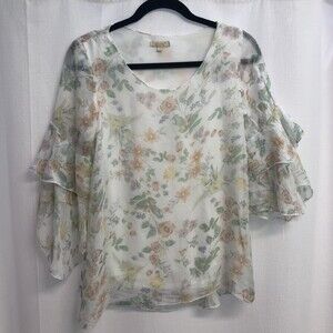 Giusy 100% Silk Floral Sheer Fairy Whimsy Flutter Flowy Small Chiffon